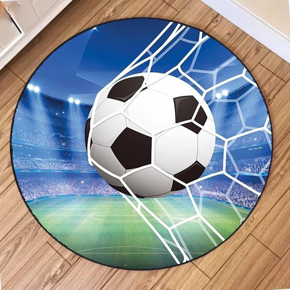 Soccer Theme Round Rug 3D Football Sports Style Carpet Anti-Slip Large Area Rug for Living Room Bedroom Kids Room Decor