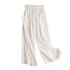 Women's Cotton Linen Wide Leg Palazzo  Pants Elastic High Waist Capris Trousers