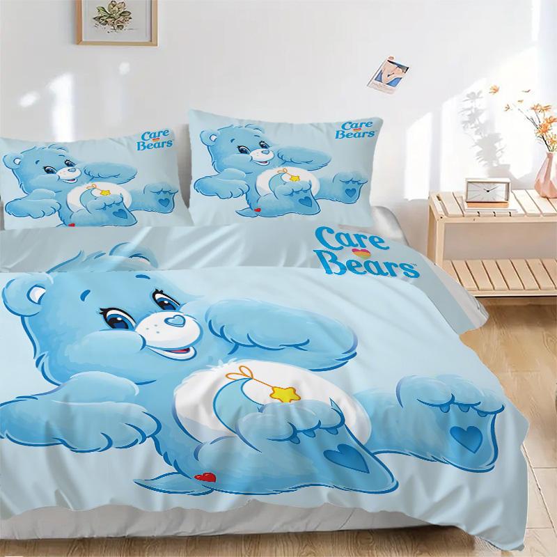Care Bears Blue Heart Print 3Pcs Bedding Setduvet Cover With 2 Bedropillowcase Home Birthday Gift