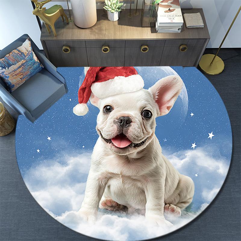 French Bulldog Round Area Rug,Carpet Rug for Living Room Bedroom Sofa Playroom Decor,Non-slip Floor Mat