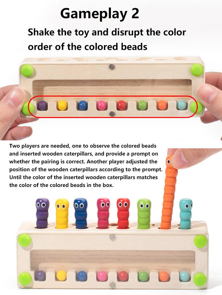 Educational Wooden Caterpillar Puzzle Colorful Sticks Toy for Children, Early Learning Interactive Parent-Child Game