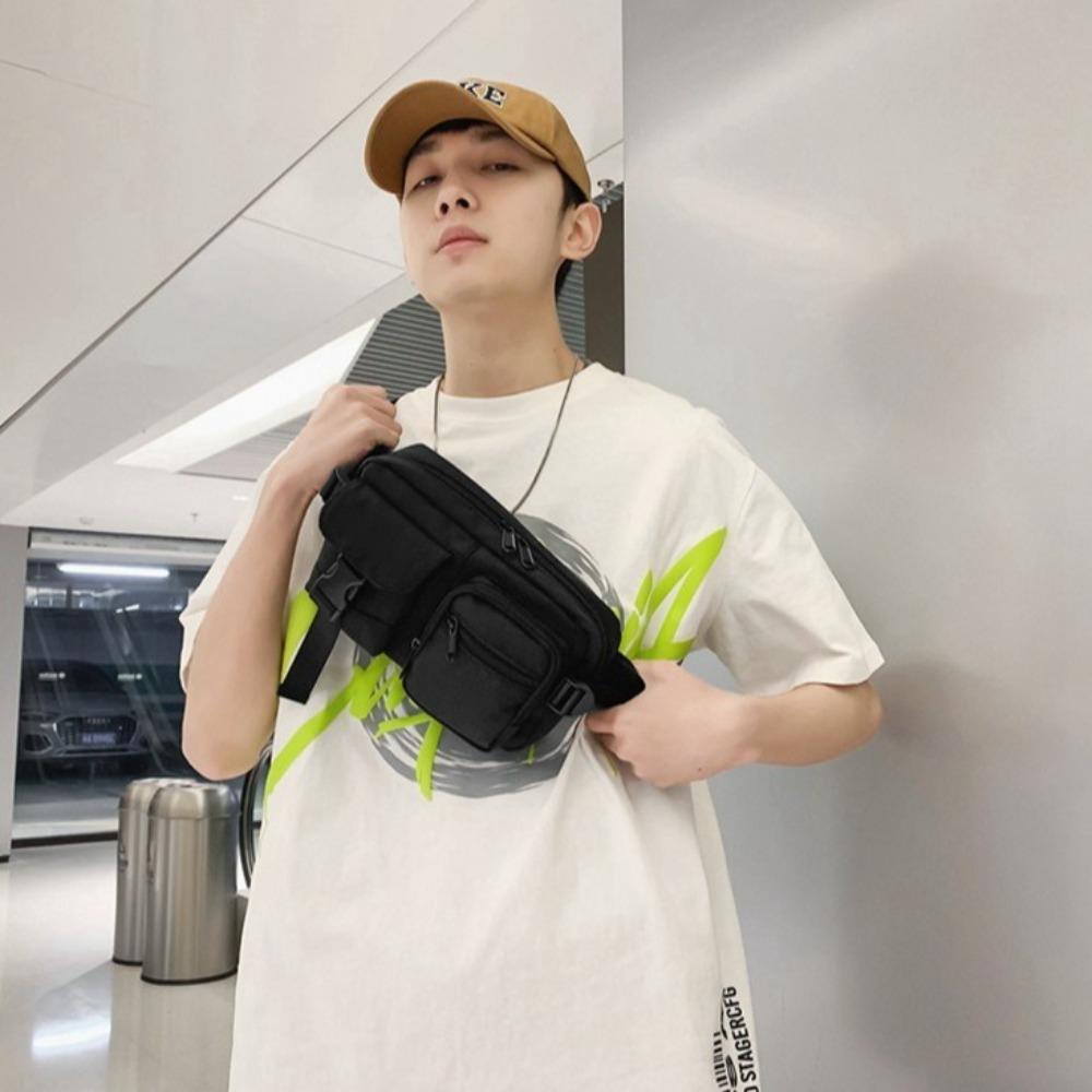 Zipper Men's Chest Bag Pocket Single Shoulder Bag Fashion Nylon Waist Bag  Outdoors