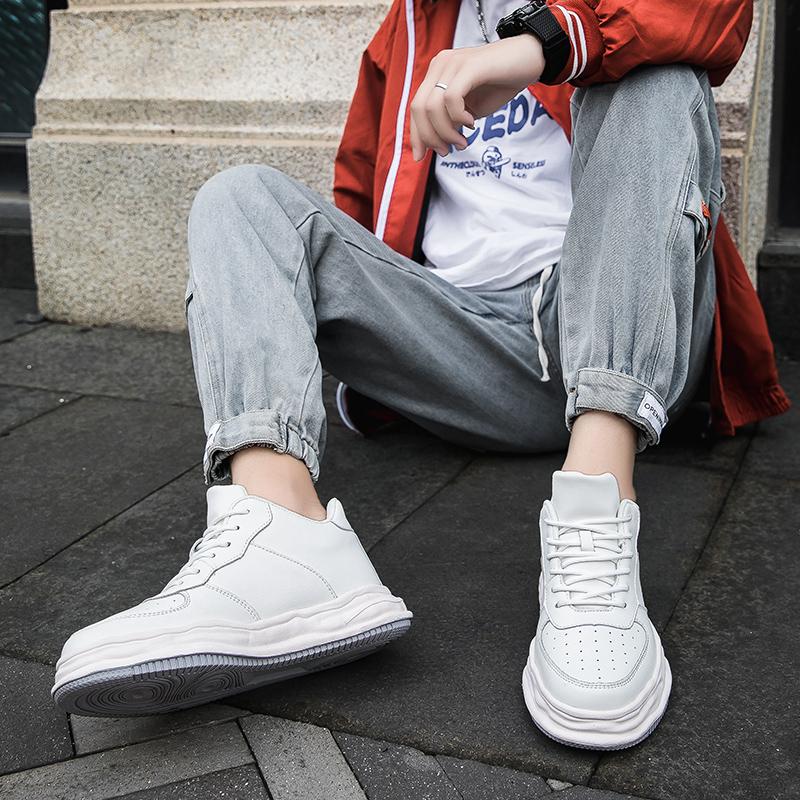 Genuine Leather Taller Shoes Men Leisure Fashion Sports Leisure Walk High Top Sneakers New Man Causal Height Increase Insole 8cm