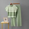 Cross-Border Foreign Trade Minimalist Fashion Suit Stripes Zipper Knitting Tops + Fashion Slim-Fit Wide-Legged Pants Two-piece Set Women