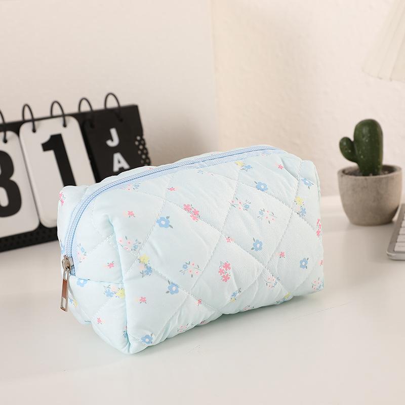 1Pcs Cotton Zipper Storage Bag Cute Floral Quilted Pencil Case Multiple Patterns For Teen Girls School Office Supplies