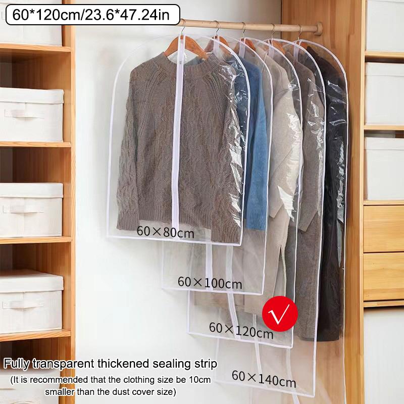 1Pcs Clothes Dust Cover White/Black Fully Enclosed Washable Dust Bag Peva Household Dust Cover With Zipper Coat Suit Cover