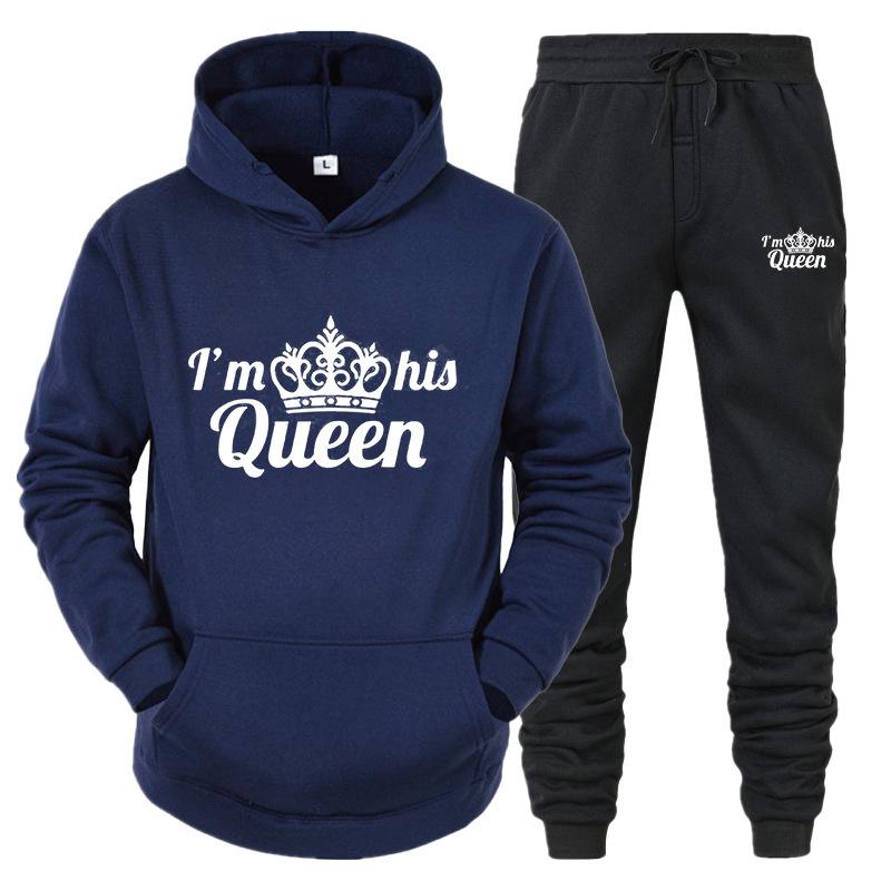 King & Queen Couple Hoodie and Sweatpants Set - Unisex Casual Sportswear