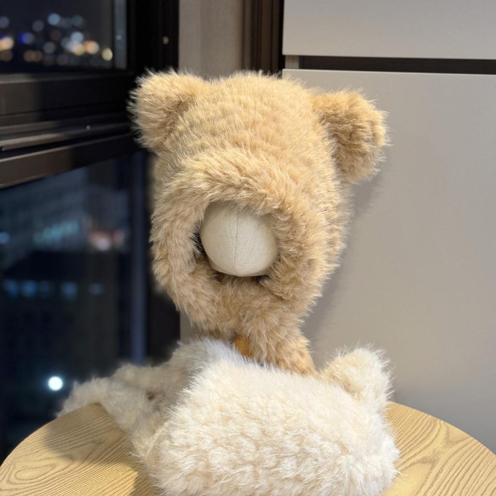 New cute bear ear plush hat for women, winter face-slimming plush warm hat, Lei Feng hat
