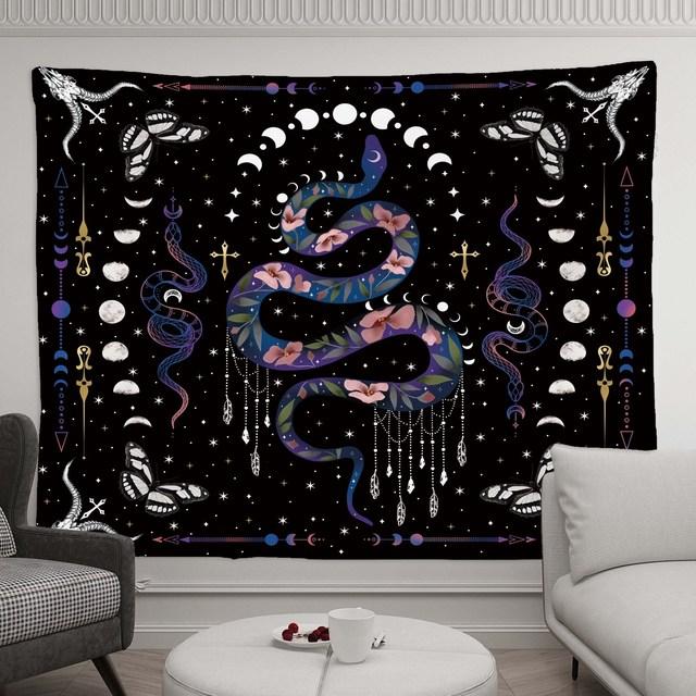 Tree Of Life Tapestry Wall Hanging Moon Phase Snake Tapestries Trippy Bohemia Hippie Mushroom Moth Floral For Living Room Bedroo