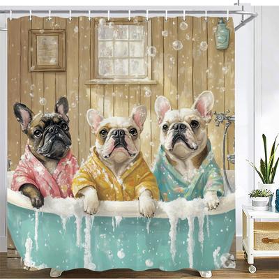Creative and Funny Bathing Dog Shower Curtain Printed Fabric Cartoon Dog Bathroom Curtain Bathtub Home Decoration Curtain
