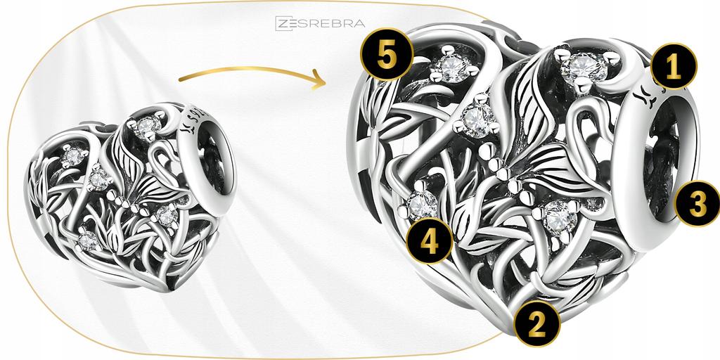 Heart Charms With Flowers, 925, Openwork Charm Pendant, Pr 925