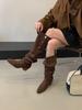 Retro thick-heeled elastic thin boots, new thin thick-heeled tall over-the-knee suede stacked women in autumn and winter 2025