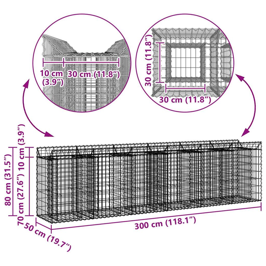 Gabion Raised Bed Set 2 Pcs Silver