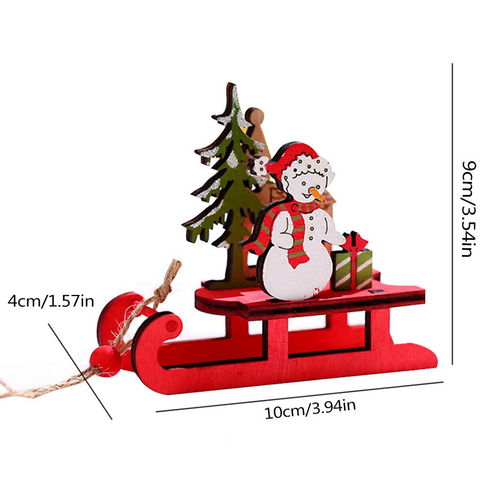 Christmas Sleigh Miniature Wooden Santa Snowman Deer Sled Ornament For Children Gift Desktop Small Ornaments Wooden Detachable