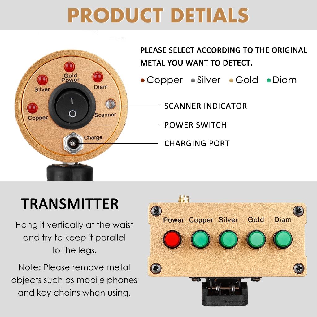 12V Long Range Diamond Finder Tracker Gold/Gems Mini AKS Metal Detector Professtional Underground Handhold 3D Detector
