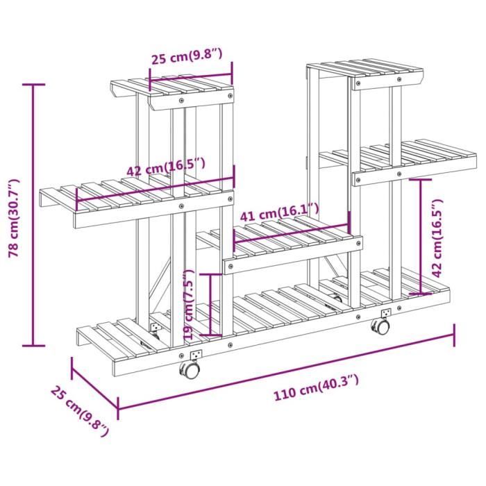 VidaXL Support à fleurs avec roues 110x25x78 cm bois massif de sapin 362855
