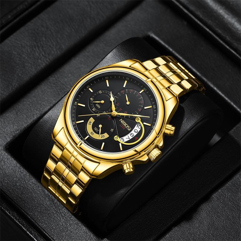 Fashion Brand Waterproof Business Watch, Stainless Steel With Three Eyes And Six Needles Watch Men'S Watch