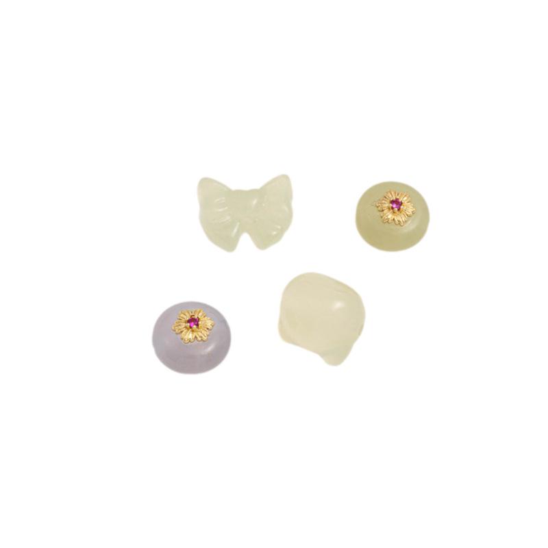 Natural Xiu Jade Carved Fish Tail Cat Head Pendant Bead Charm