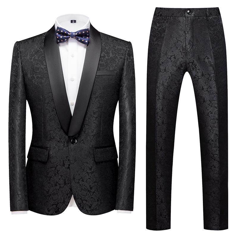 Men's Cross-border Hot-selling Jacquard Two-piece Evening & Business Casual Suit.