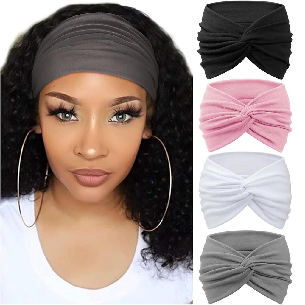 4pcs Sweat-absorbing Non-Slip Headband for Women,Sport Headband,Soft Fabric Elastic Headband for Exercise,Yoga,Running Accessory