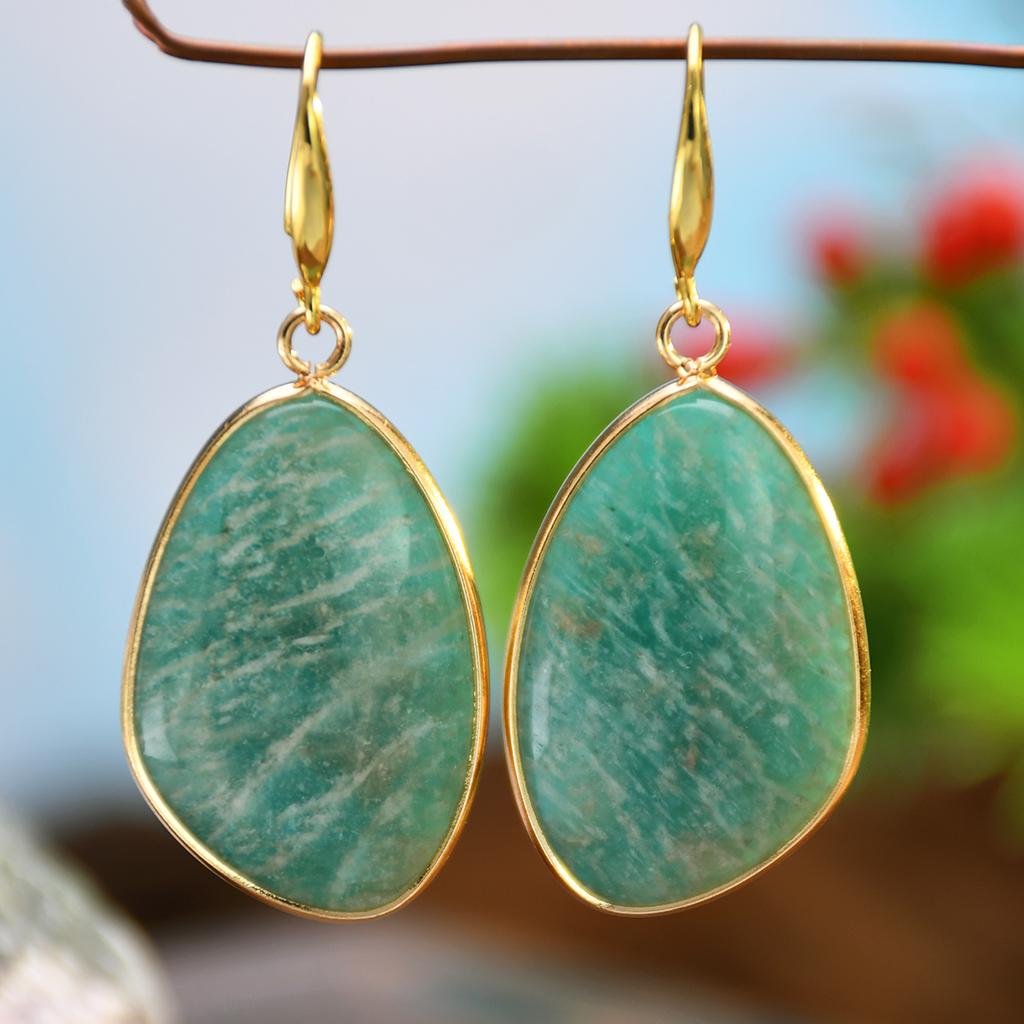 Bohemian Natural Stone Rose Quartz Amazonite Dangle Earrings Women's Trendy Exquisite Summer Holiday Handmade Zircon