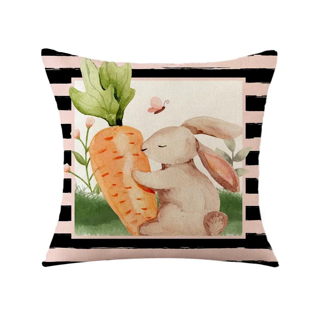 Easter Decor Pillowcases 45x45cm Linen Pillow Cover Easter Decorations Favors Pillows Cushion Cover Easter Bunny Eggs Pillowcase
