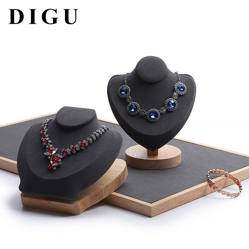 Digu Solid Wood & Microfiber Horizontal Bust Necklace Display Stand