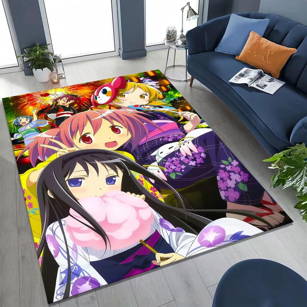 Cartoon Puella Magi Madoka Magica Girl Anime Rug for Bedroom Living Room Sofa Home Doormat Decor,Large Kids Non-slip Floor Mat