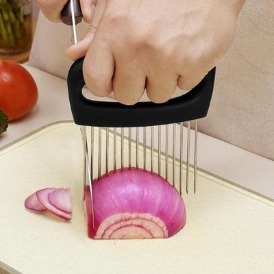 Stainless Steel Needle Onion Cutter Holder Non-slip Handle Rustproof Tomato Slicer Holder Professional Efficientive