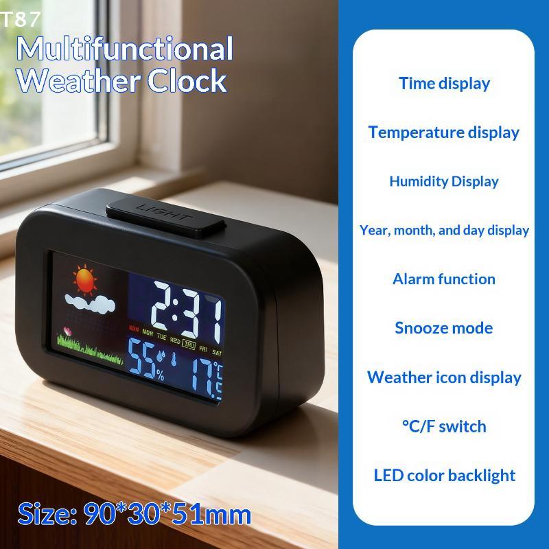 Backlit For Kids & Teens, Perfect For Bedroom & Dorm Desk Weather Station Clock With Color Display - Temp & Humidity Monitor
