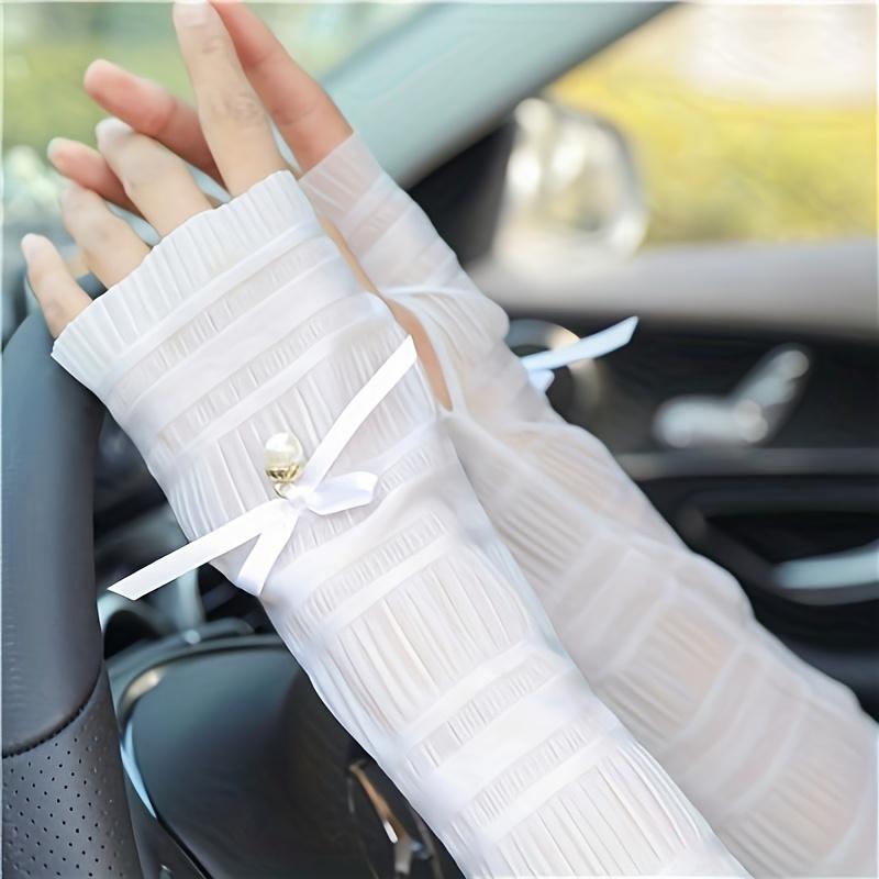 Women's UV Protection Sun Sleeves Ice Silk Arm Covers With Faux Pearl Bow Detail  Summer Outdoor Cycling Driving Loose Fit Casual Style