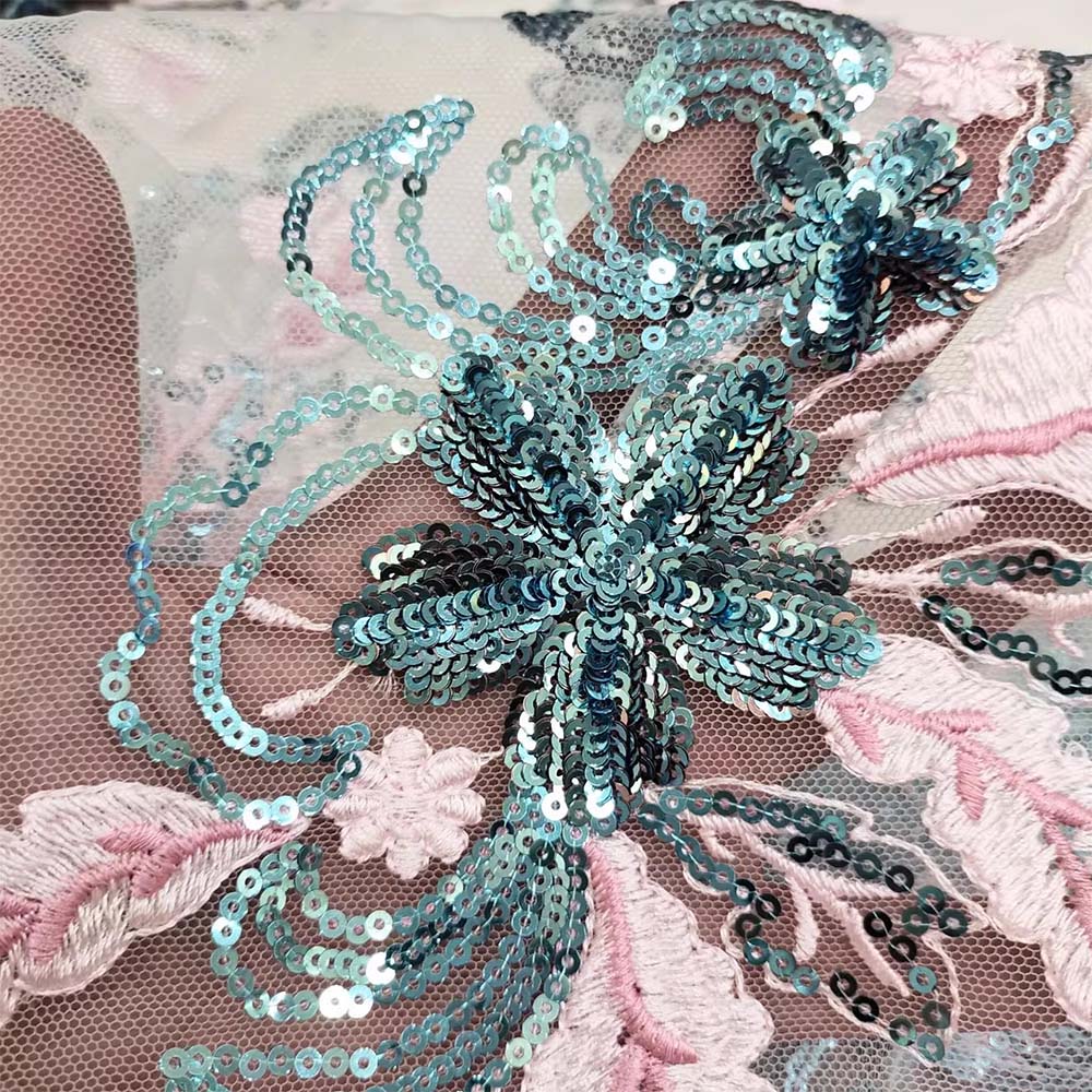 1 Pair Blue Green Flower Sequins Embroidered Patches Wedding Appliques DIY Sew Patch Dress Decoration