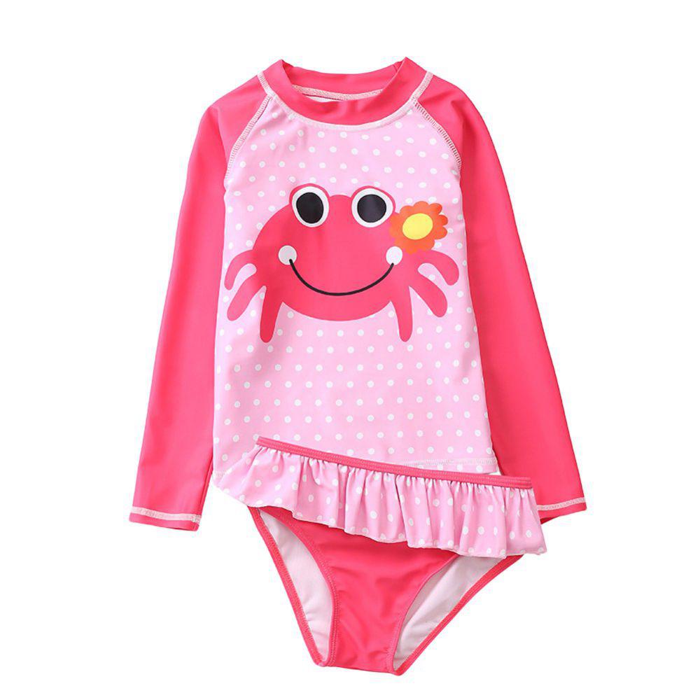 Baby Toddler Girls Rashguard Two Pieces Swimsuit Set Long Sleeve Bathing Suits Ruffled Bikini Bottoms Swimwear