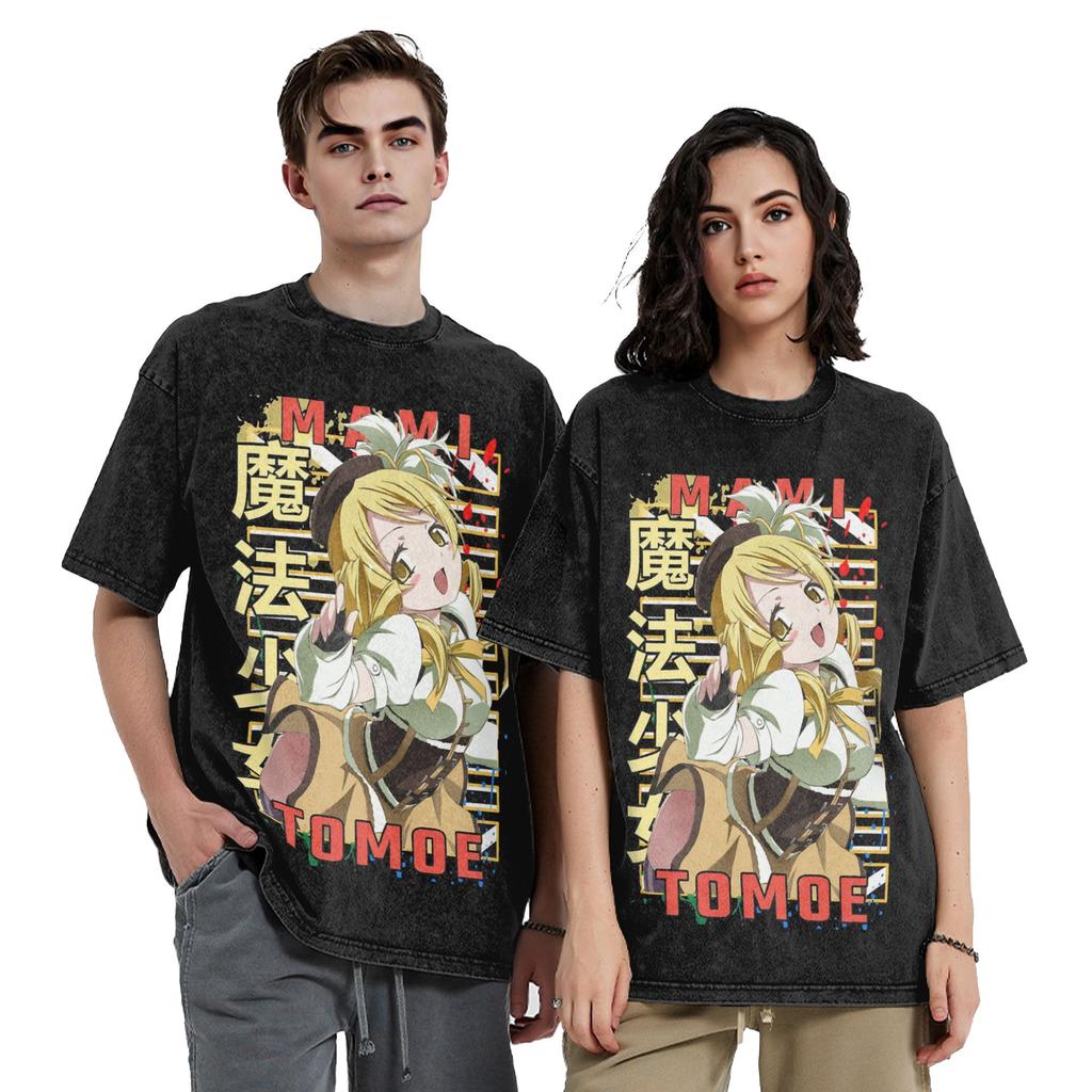 Puella Magi Madoka Magica Anime Washed T Shirts Streetwear Novelty T-Shirt Tees Tops for Men Women Cotton Street Summer