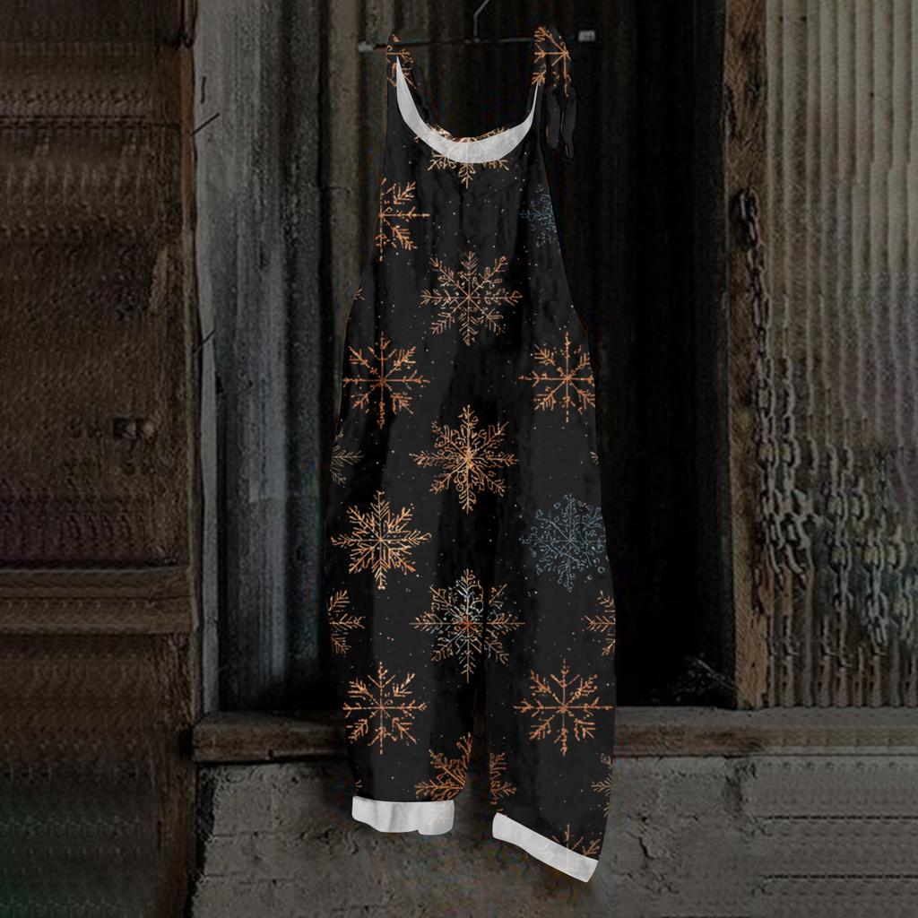 Damen Jumpsuit Print Casual Loose Vintage Schultergurt Baumwolle Leinen