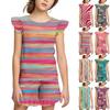 Summer Girls Cute Suit Flying Sleeves T-shirt Top + Ruffled Shorts Daily Outdoor Wear Cute Casual Fashion 2-Piece Set