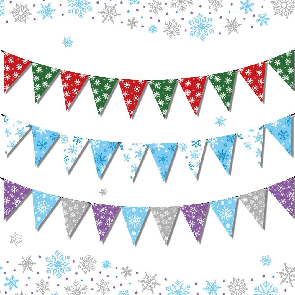 Snowflake Christmas Pattern Paper Triangular Flags For Holiday Decoration Scene