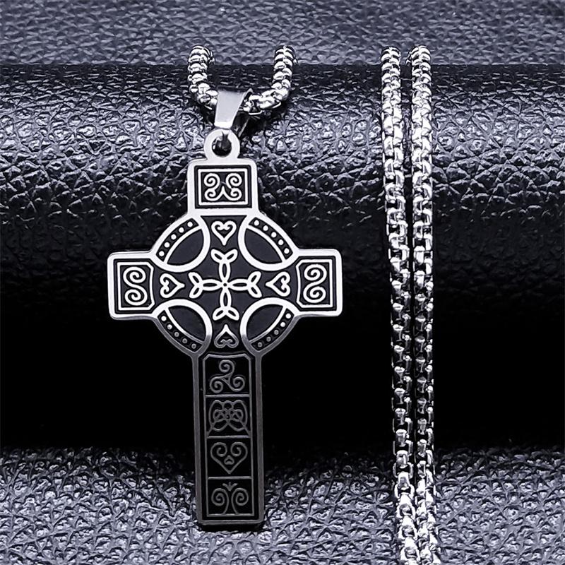 Irish Celtic Knot Cross Pendant Necklace Stainless Steel Trinity Symbol Lucky Amulet Necklace Women Men Jewelry colar masculino