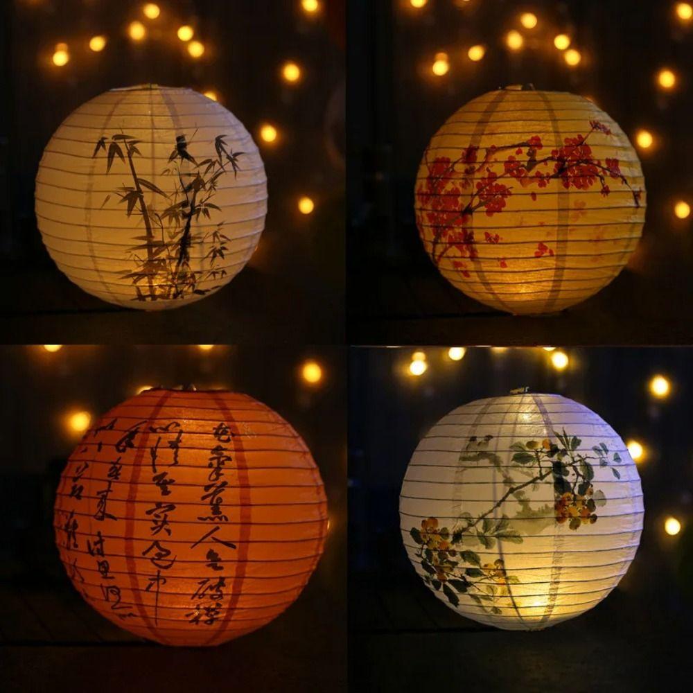 Bamboo Paper Chinese Lantern Flower Letter Printed Paper Lantern Festival Lantern  Home Decoration
