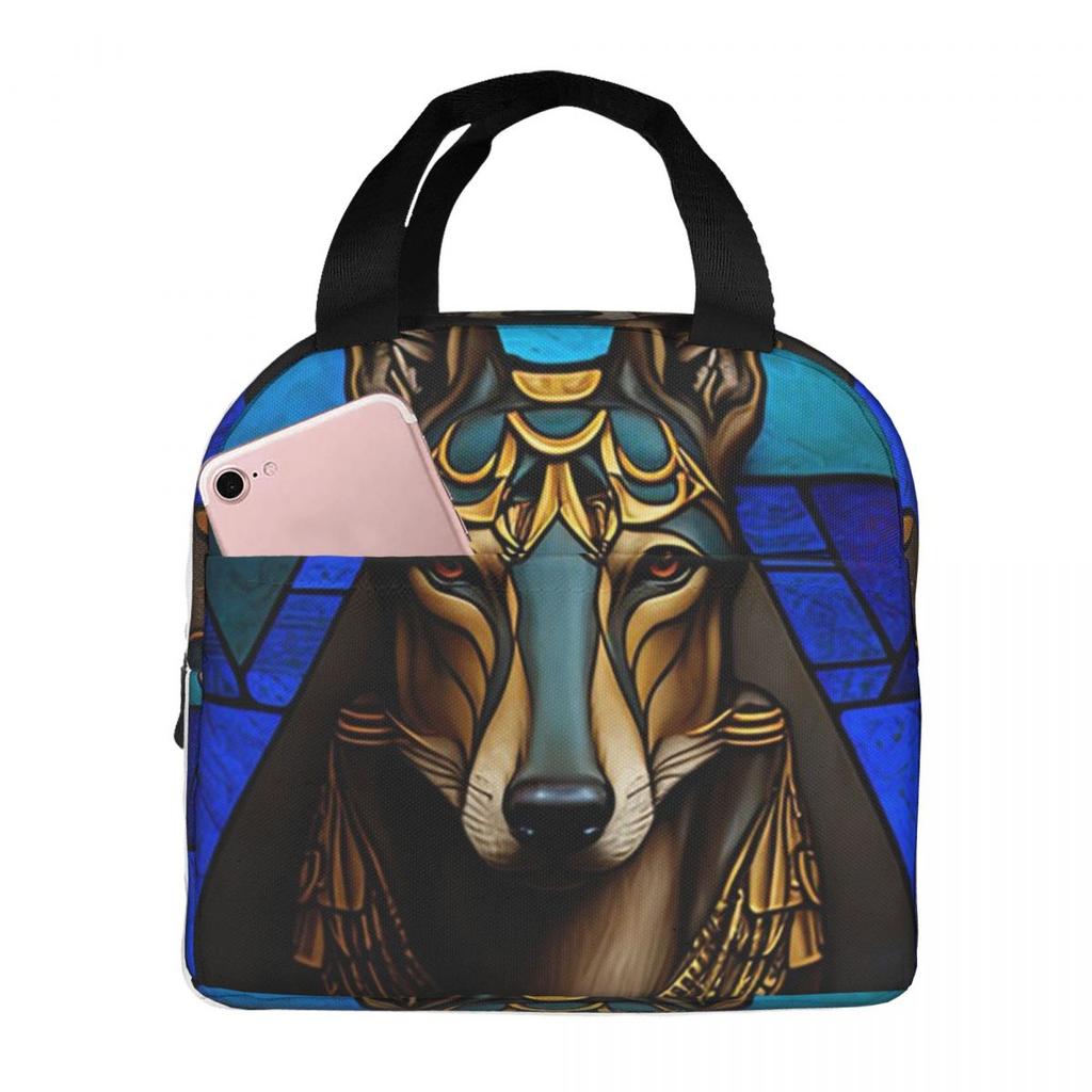 Ancient Glass God Anubis Of Egypt Insulated Lunch Bag for Women Children Portable Food Boxes Thermal Lunch Box Tote