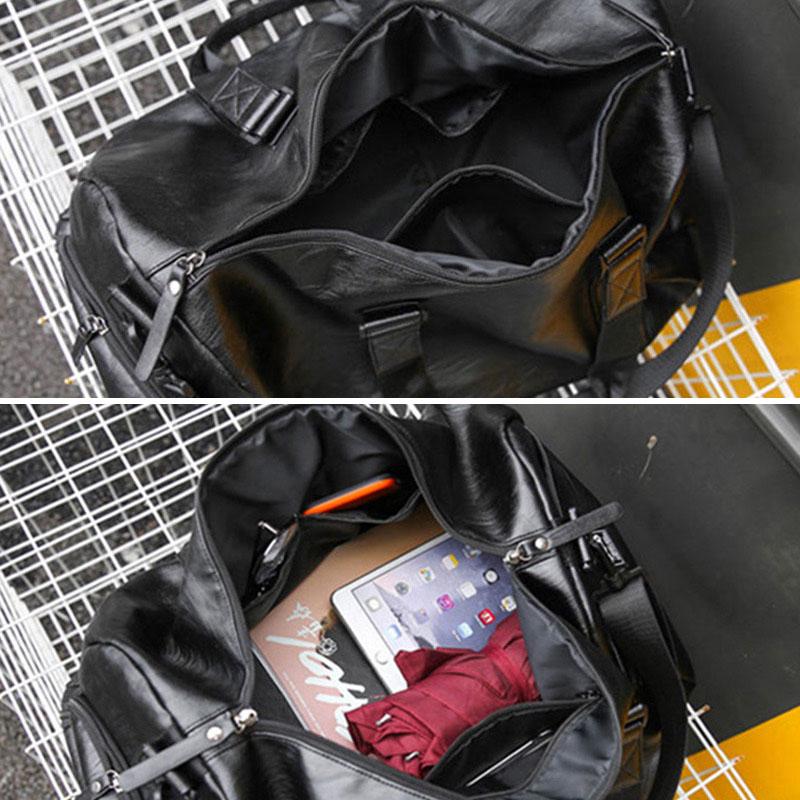 Men's Leather Travel Foldable Portable Shoes Luggage Large Capacity Travel Tote Women Duffle Bag