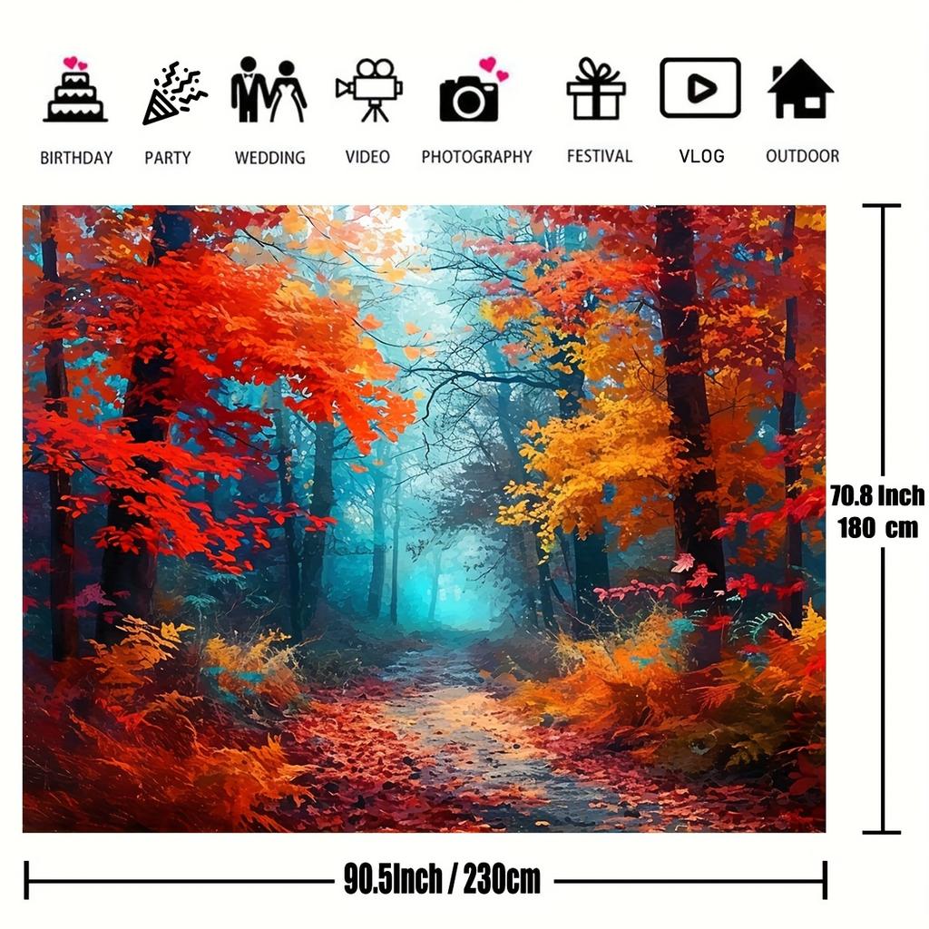 2D Plane 1 Piece of Autumn Splendid Photography Background - Fallen Leaf Forest and Yellow Leaf Scene Suitable for Weddings