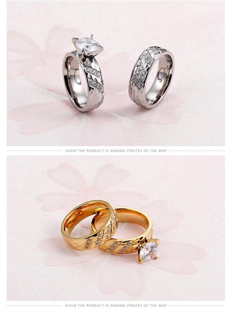 Kalon Japanese-Korean Minimalist Titanium Steel Couple Rings - 18K Gold Textured Diamond Wedding Bands