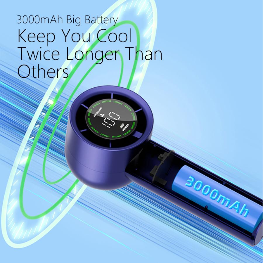 Handheld Fan 3000mAh Battery Personal Digital Display USB Rechargeable for Travel Outdoor School Gift