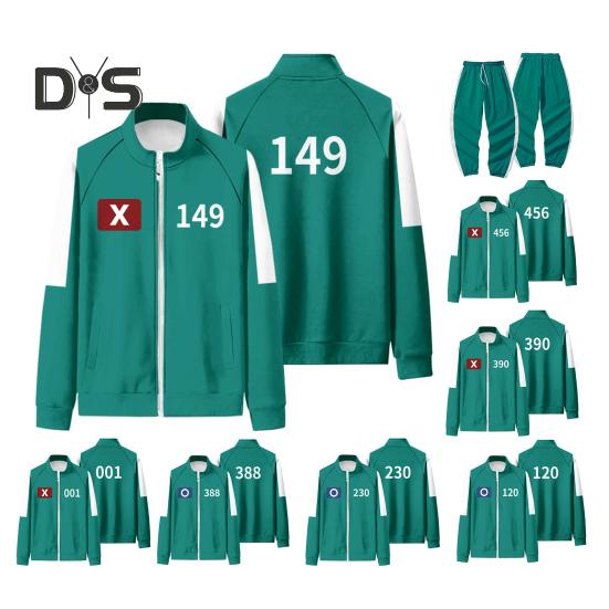 

Толстовка Squid Games Season II с застежкой-молнией, воротником-стойкой, длинным рукавом, принтом номера, контрастным цветом, куртка с изображением телевизионного персонажа, спортивная одежда, эластичный пояс, спорт XL H