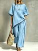 2026 new cross-border European and American women's elegant round neck casual loose short-sleeved two-piece set for women