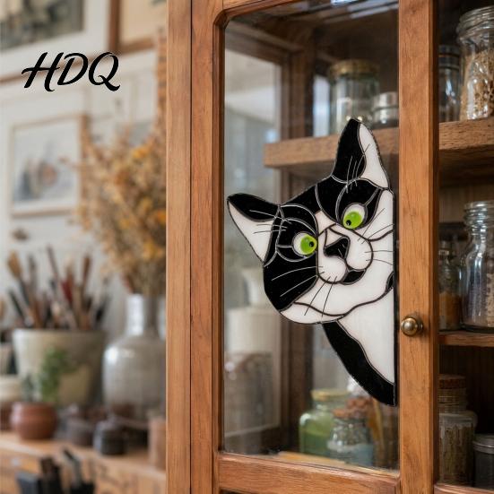 Sunlight Catching Cat Sticker Stained Glass Window Cling Vintage Colorful Kitty Decal Removable Static Cling for Door Wall Car UV-Resistant