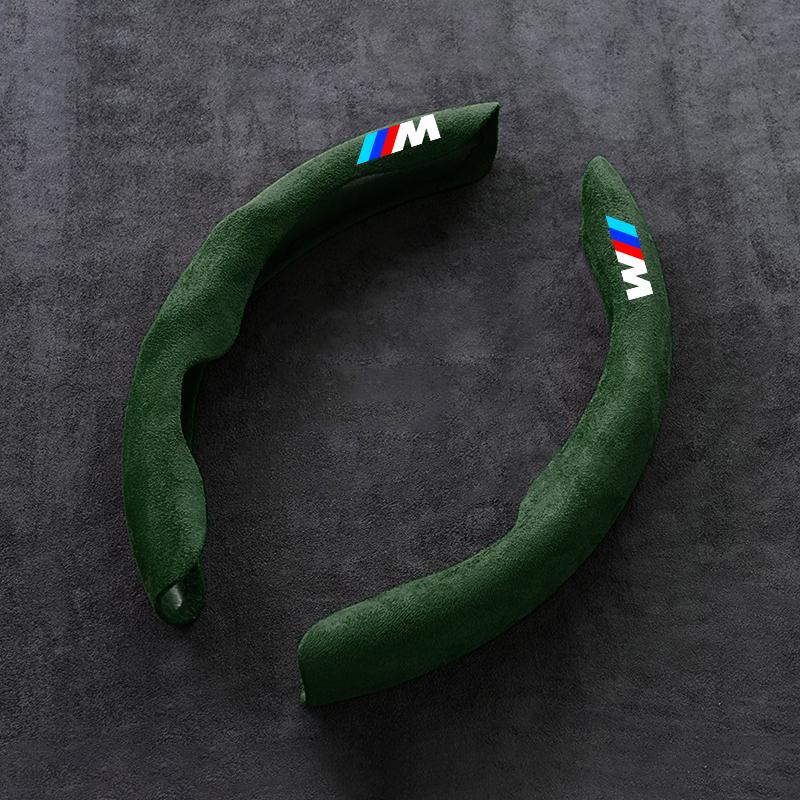 2 Stück rutschfeste Wildleder-Leder-Autolenkrad-Schutzhülle für BMW M-Emblem E46 E36 E34 F10 E90 F30 E60 F30 E53 E30 E92 E87