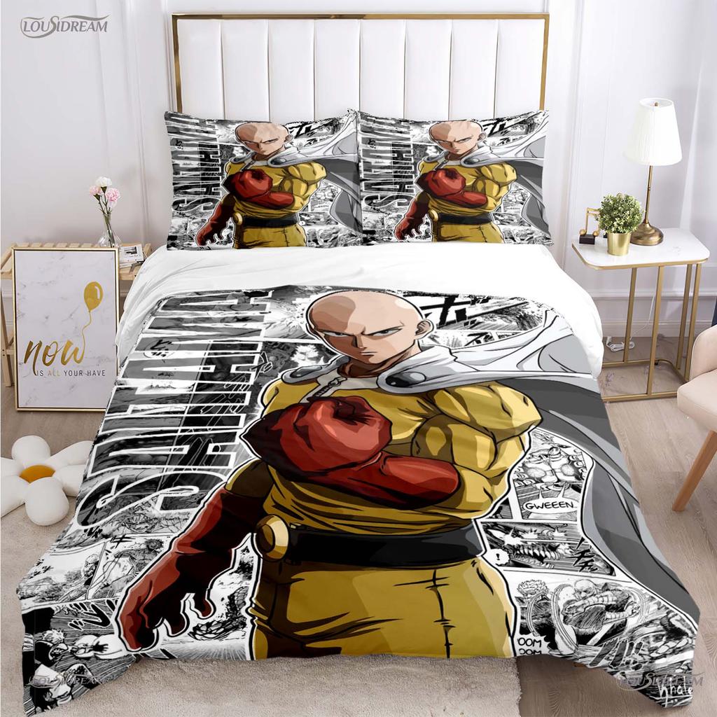 Casal One Punch Man All Season Duvet Cover Comforter Bedding Set Soft Quilt Cover and Pillowcases Teens Single/Double/Queen/King