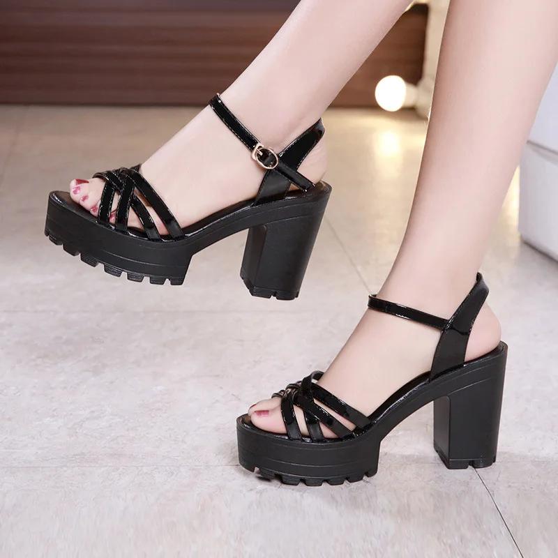 Quality Plus Size 32-43 Block Heel 8cm Platform Sandals Women Shoes Creepers 2025 Summer High Heels Sandals Ladies Office Shoe